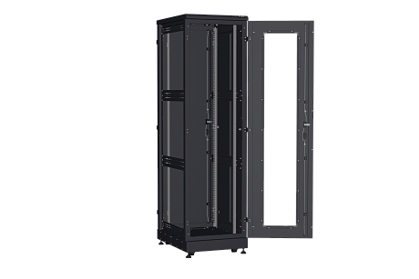 NIKOMAX (TLK) Напольный шкаф TFA-426080-GMMM-R-BK 42U, Ш600хГ800, стеклянная дверь, металлические стенки, металлическая дверь, черный
