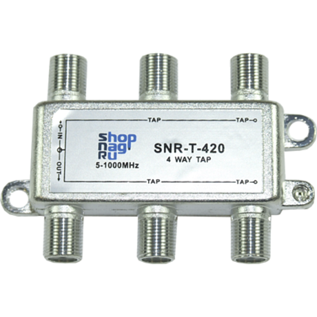 Ответвитель абонентский SNR-T-410, на 4 отвода, вносимое затухание IN-TAP 10dB. Ответвитель абонентский SNR-T-410, на 4 отвода, вносимое затухание IN-TAP 10dB.