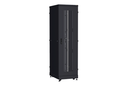 NIKOMAX (TLK) Напольный шкаф TFA-426080-GMMM-R-BK 42U, Ш600хГ800, стеклянная дверь, металлические стенки, металлическая дверь, черный
