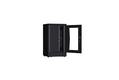 NIKOMAX (TLK) Напольный шкаф TFR-186060-GMMM-R2-BK 18U, Ш600хГ600, стеклянная дверь, металлические стенки, металлическая дверь, черный